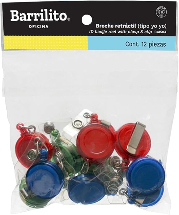 Broche para gafete retractable yoyo colores mix pk/12pz.colores surtidos