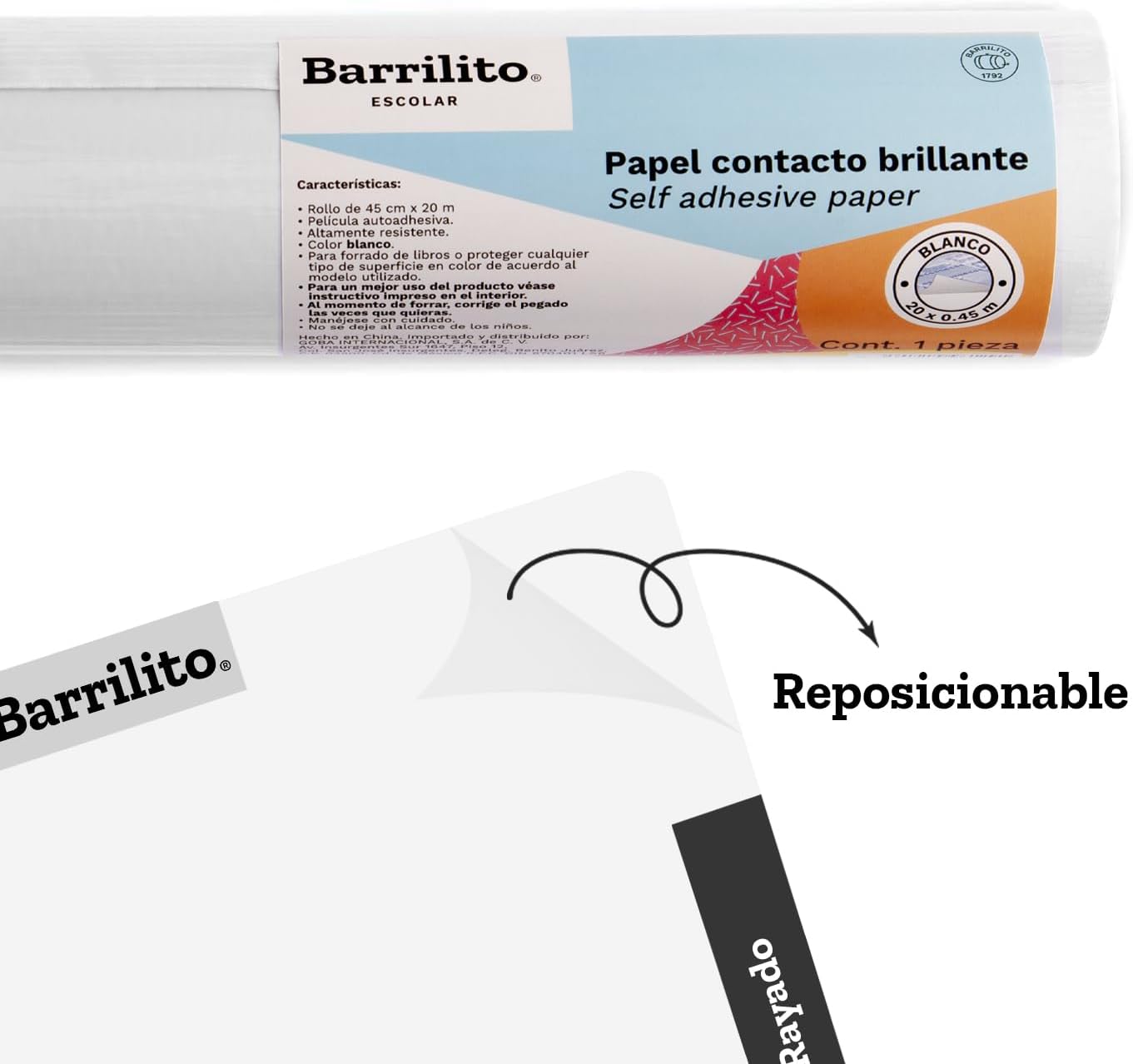 Contact Paper 0.45x20m.,color Blanco,ctn/12rollos