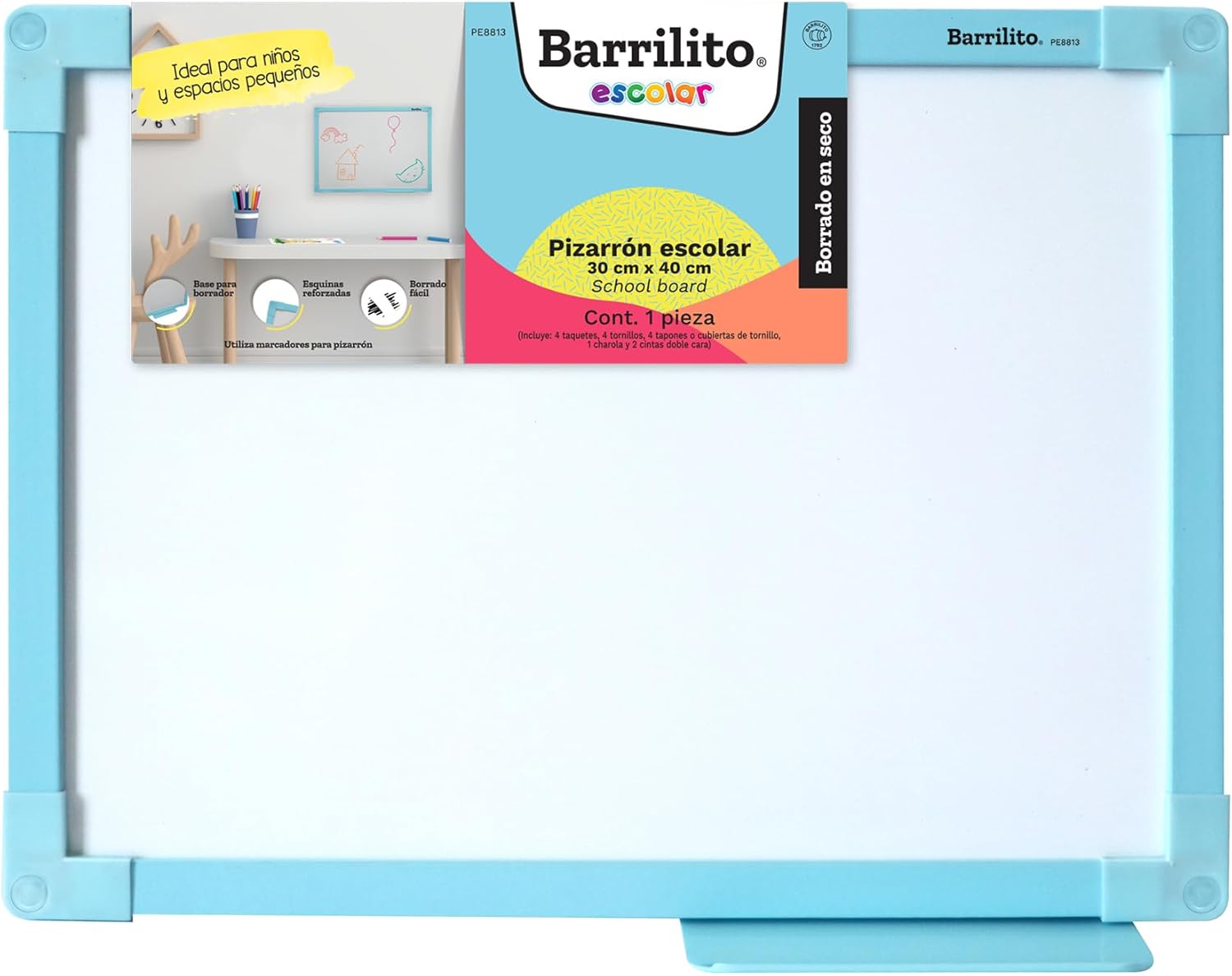 Pizarron Escolar Borrado en Seco 30x40cm (12x16") Marco Plastico colo Azul