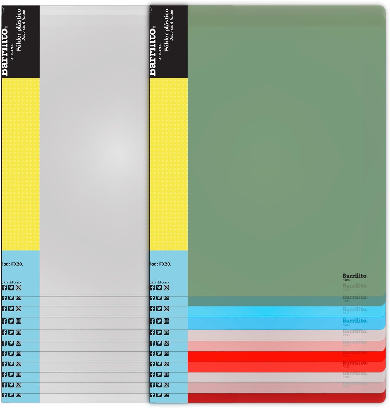 Folder Plastico Carta con 20 separadores de hoja colores surtidos pk/12pz.