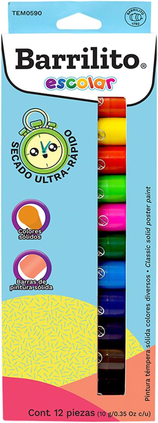 Barras Tempera Solida pk/12 colores diferentes intensos B/P