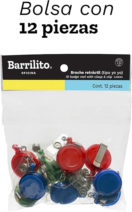 Broche para gafete retractable yoyo colores mix pk/12pz.colores surtidos