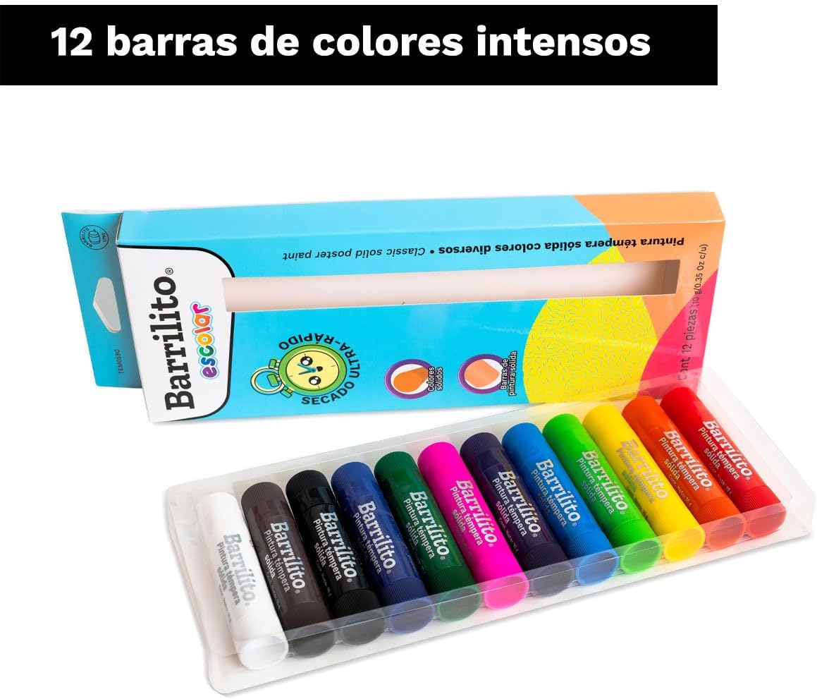 Barras Tempera Solida pk/12 colores diferentes intensos B/P