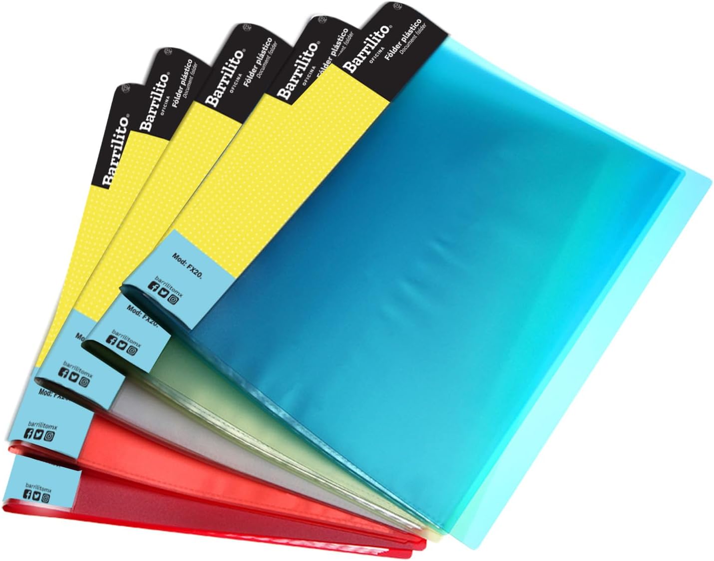 Folder Plastico Carta con 20 separadores de hoja colores surtidos pk/12pz.