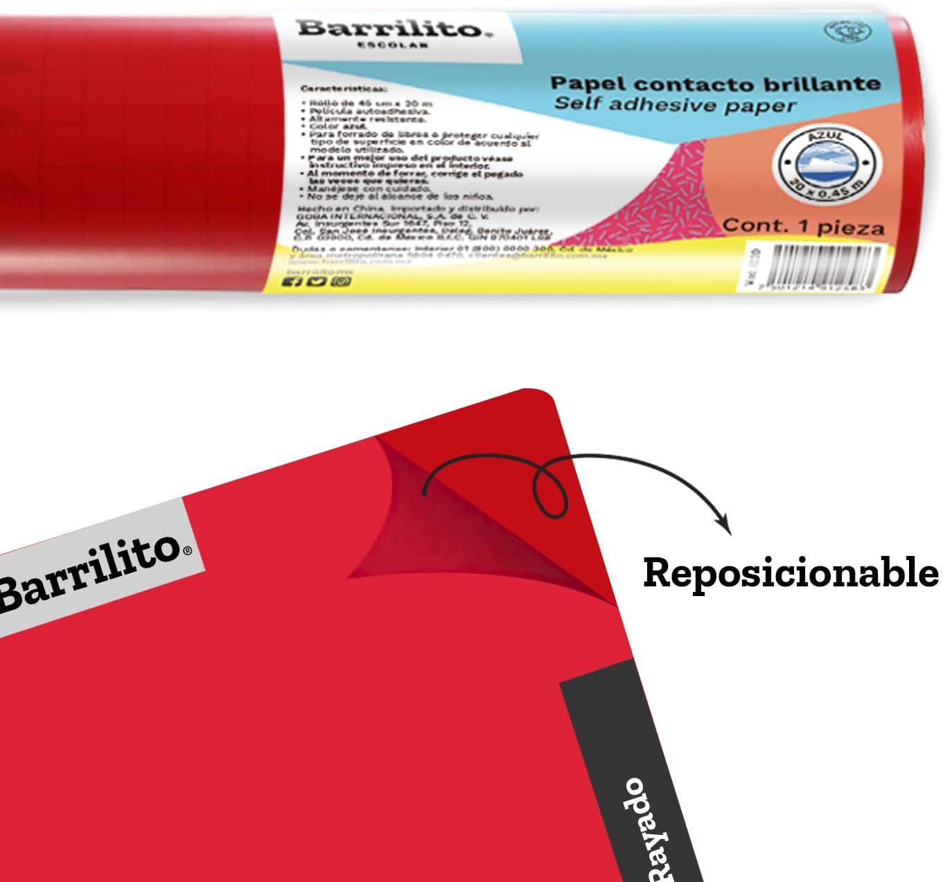 Contact Paper 0.45x20m.,color Rojo,ctn/12rollos