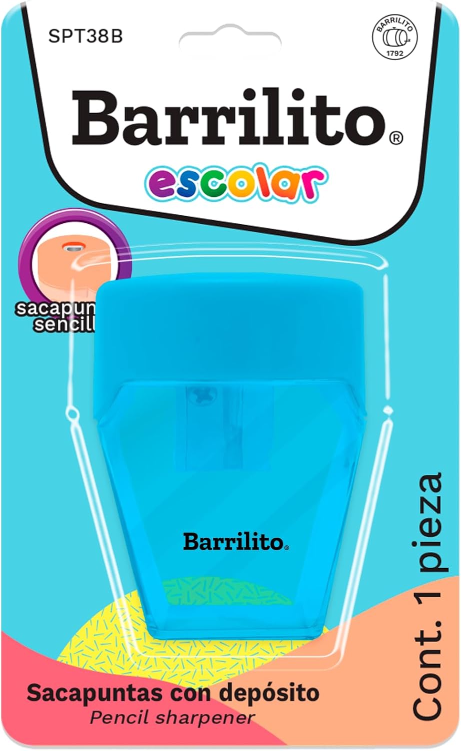 Sacapuntas Metalicos con Deposito Plastico en B/P,ctn/72pz.