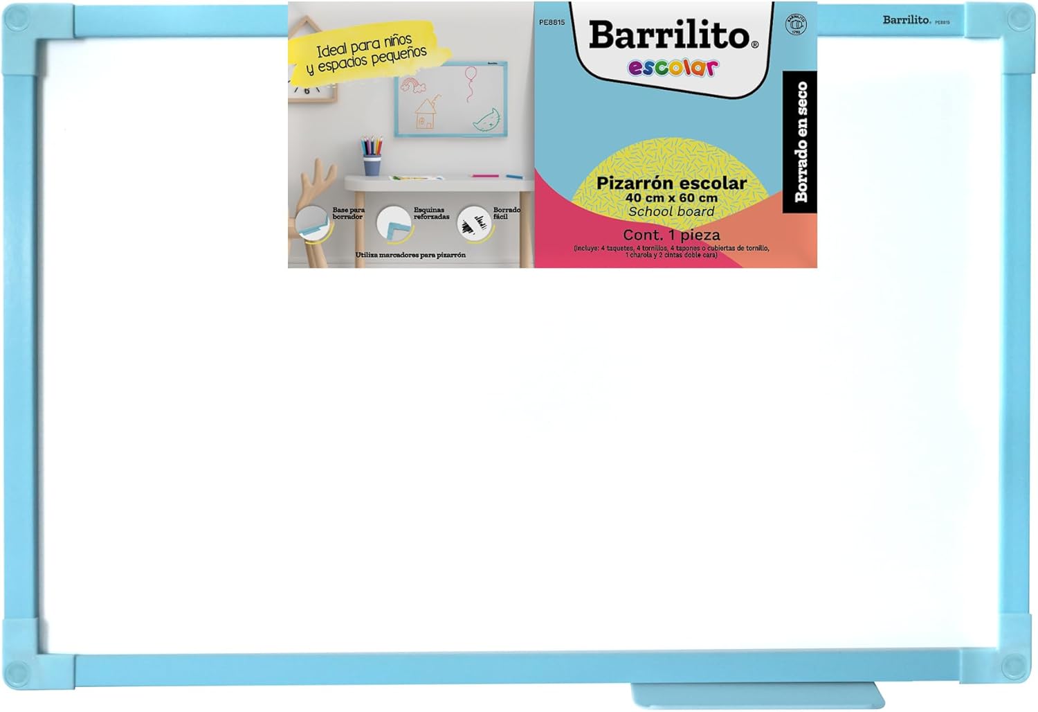 Pizarron Escolar Borrado Seco 40x60cm (16x24") Marco Plastico color Azul