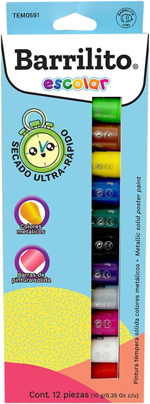 Barras Tempera Solida pk/12 colores metalicos intensos B/P