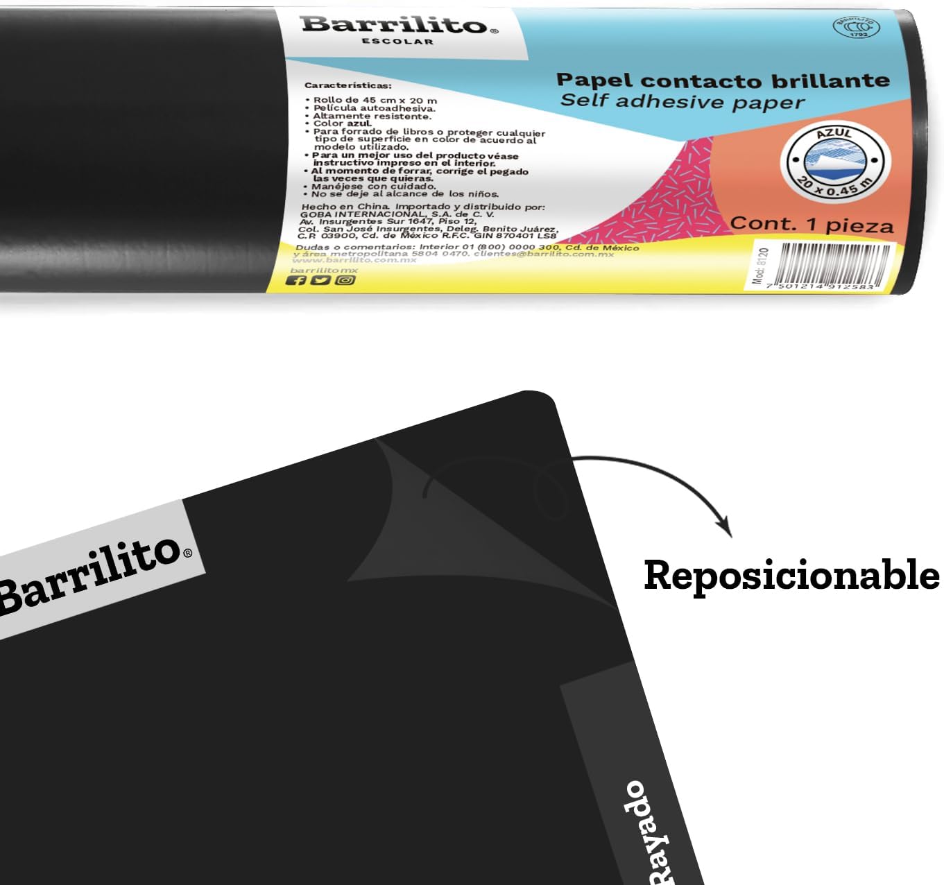 Contact Paper 0.45x20m.,color negro