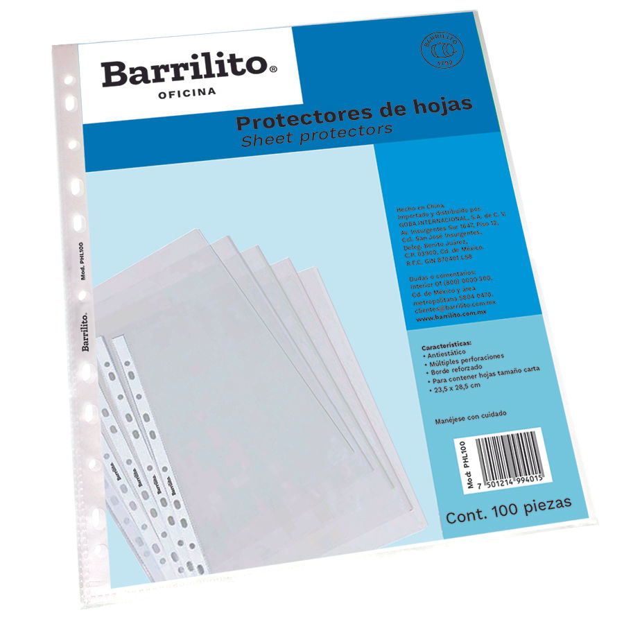 Protectores de hoja carta.,B/100hojas.,/ctn/20B