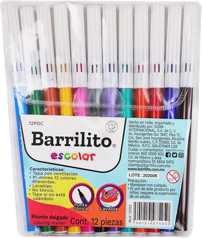 Plumines Delgados Lavables,pk/12pz.,caja de 12pk.
