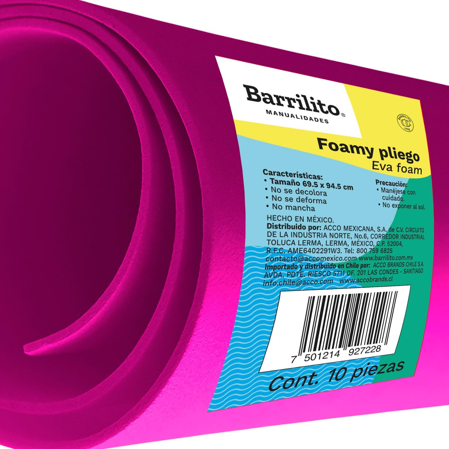 Foamy tamaño pliego (27 1/2 x 37 1/2) color fiusha pk/10pz.,ct/5pk