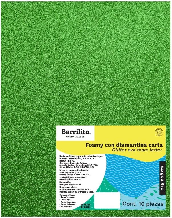 Foamy Diamantina color verde hoja,pk/10hojas,ctn./12pk