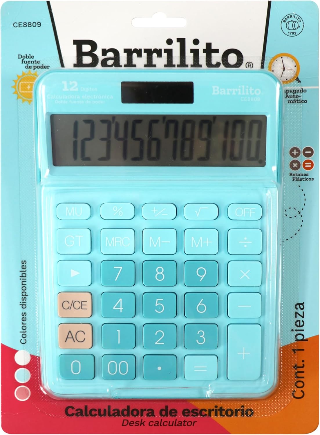 Calculadora Escritorio 12 dijitos B/P colores Azul.Rosa y Blanco