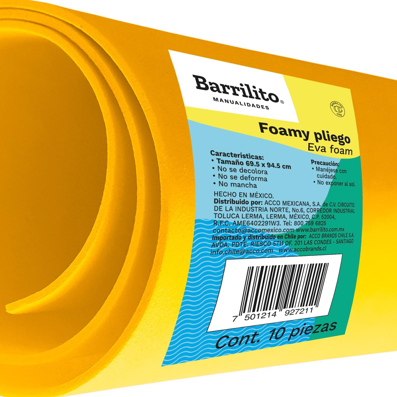 Foamy Tamaño Pliego (27 1/2 x  37 1/2) color amarillo canario,pk/10hojas,ctn/5pk