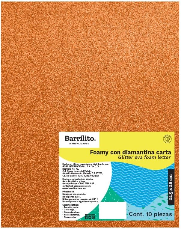 Foamy carta diamantina oranje pk/10hojas,ctn/12pk
