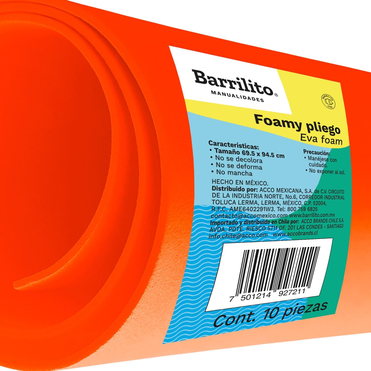 Foamy tamaño pliego (27 1/2 x 37 1/2) color naranja,pk/10pz.,ct./5pk