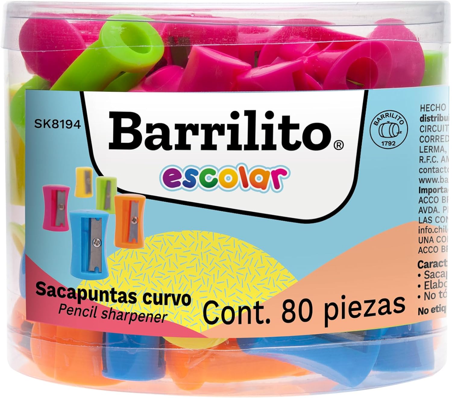 Sacapuntas Plastico Curvo B/80pz.