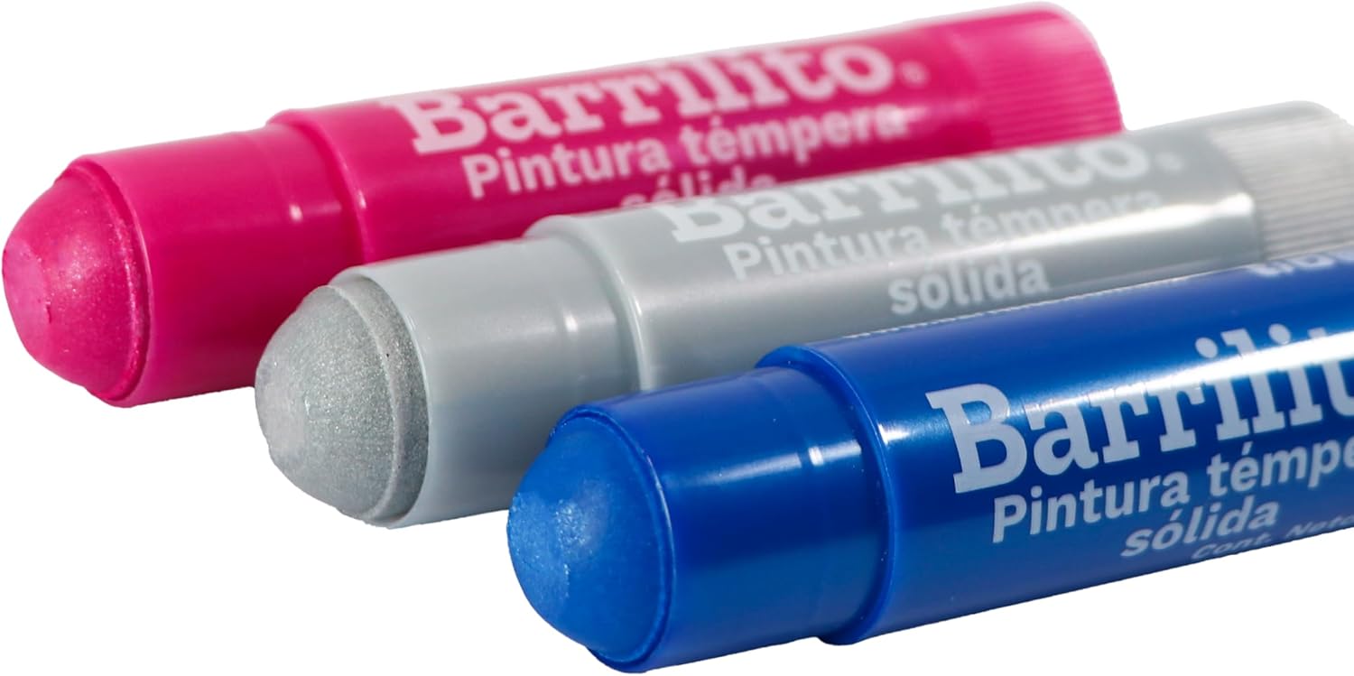 Pintura Tempera Solida o.35oz. colores Metalicos Rosa,Dorado,Plata,Verde,Morado y Azul pk/6pz. B/P