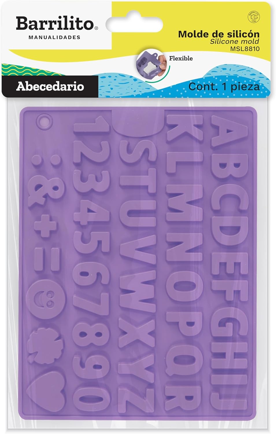 Molde Flexible de Silicone Letras Colores Verde,Naranja,Morado y Azul