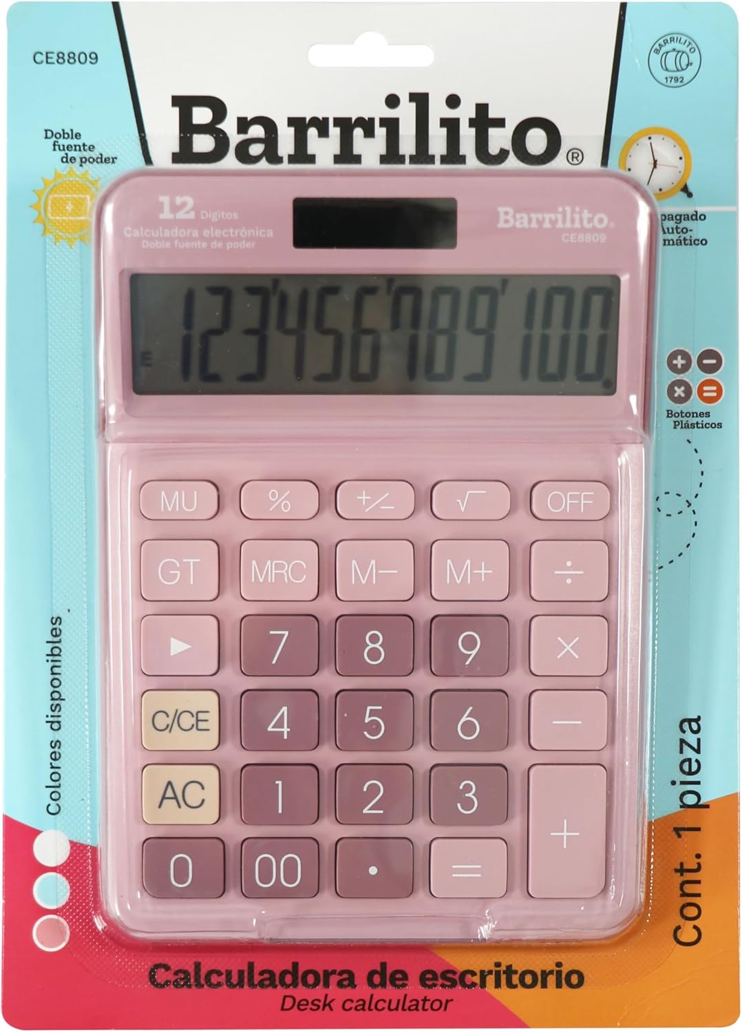 Calculadora Escritorio 12 dijitos B/P colores Azul.Rosa y Blanco