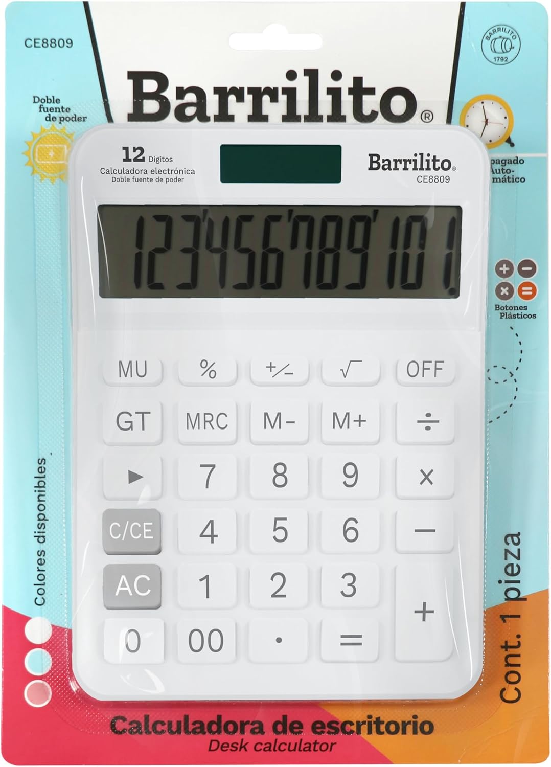 Calculadora Escritorio 12 dijitos B/P colores Azul.Rosa y Blanco