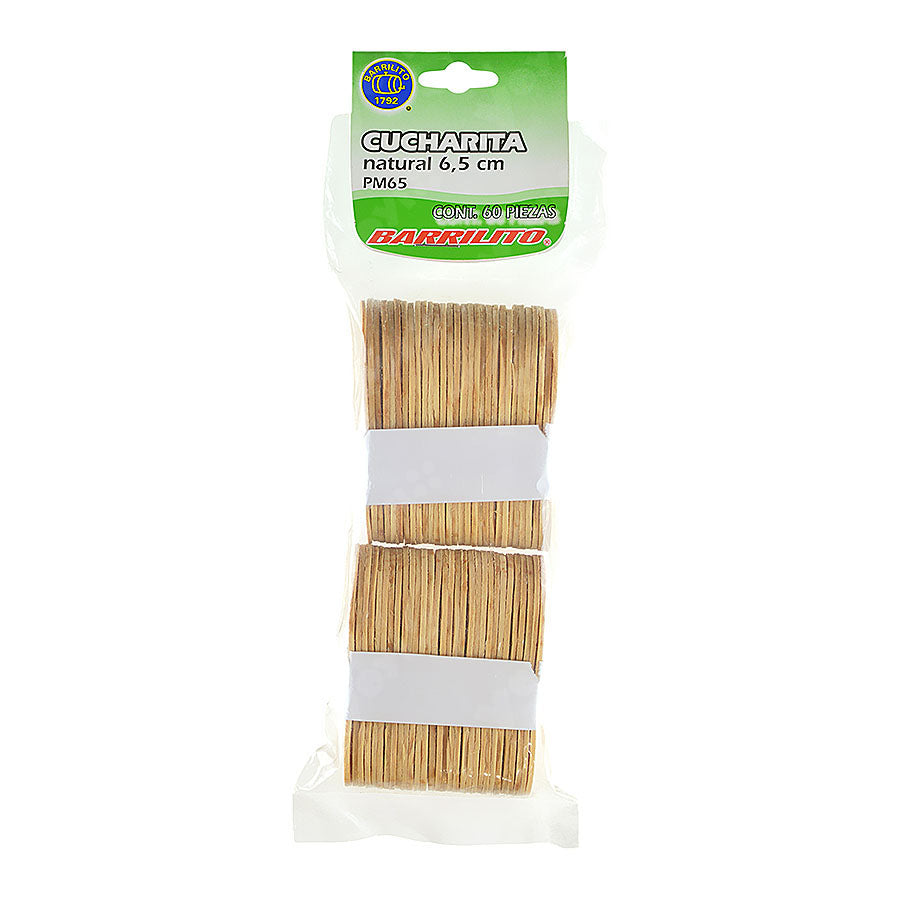 Cucharita madera natural pk/60pz.,ctn/72pk