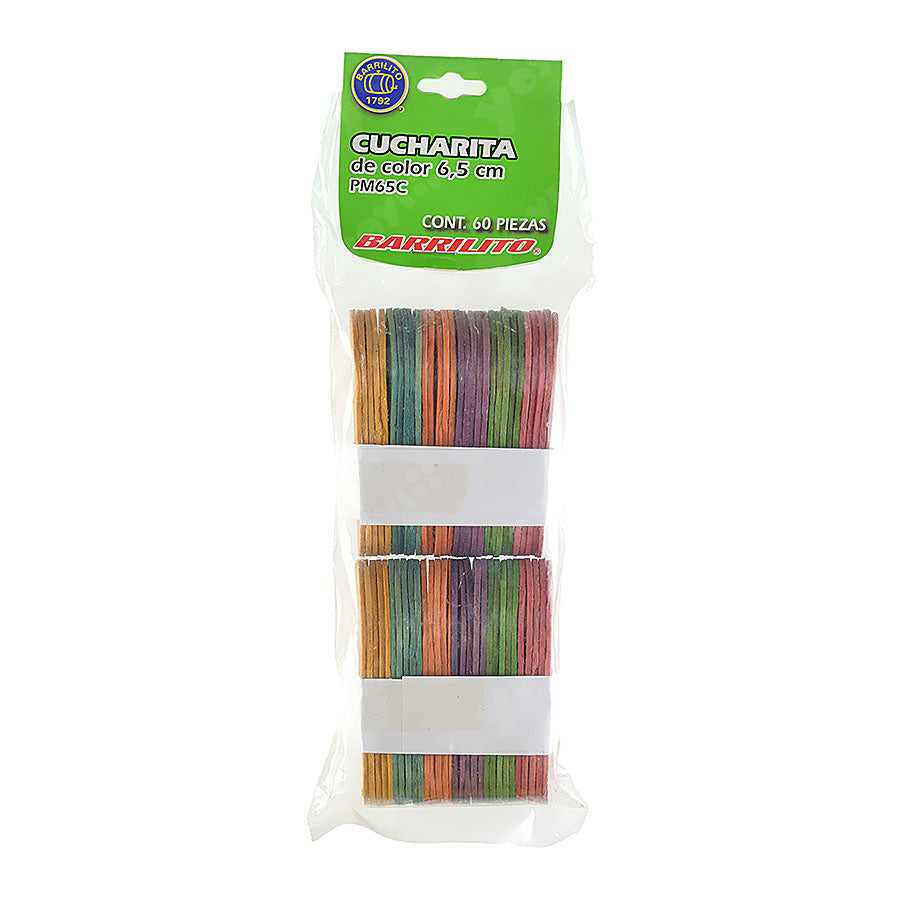 Cucharita madera colores pk/60pz,ctn/72pk