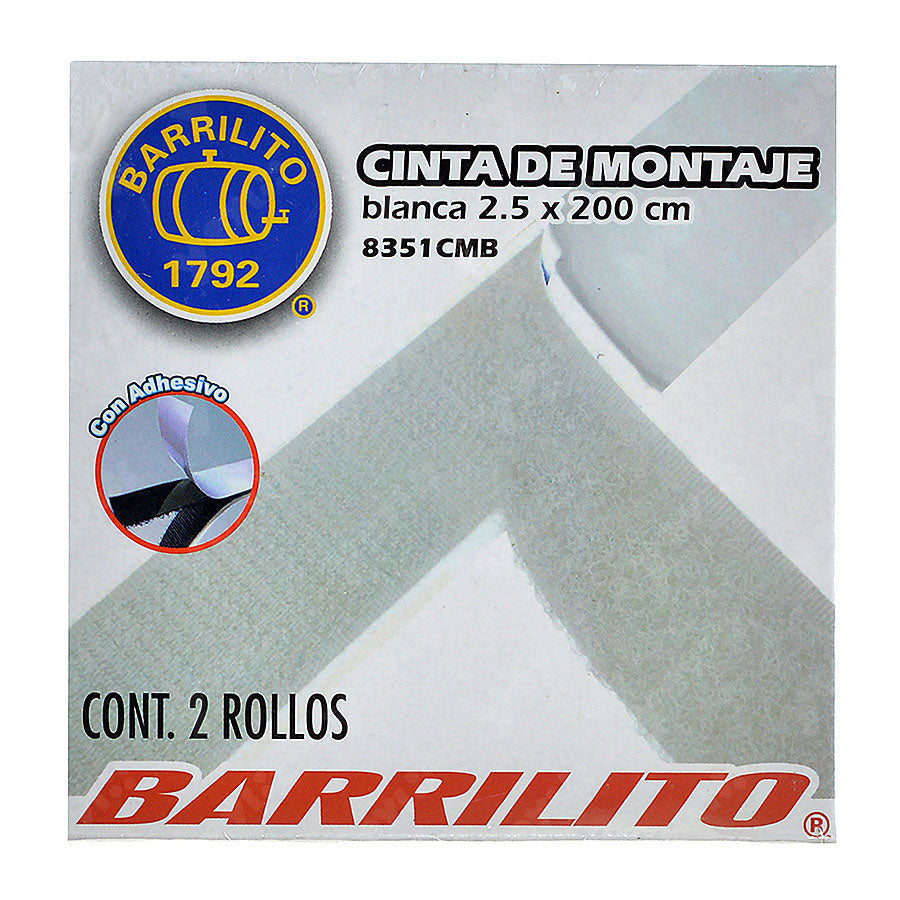 Cinta de Montaje (Velcro) Blanco 2.5cm x 200cm (1" x  78") pk/1pz