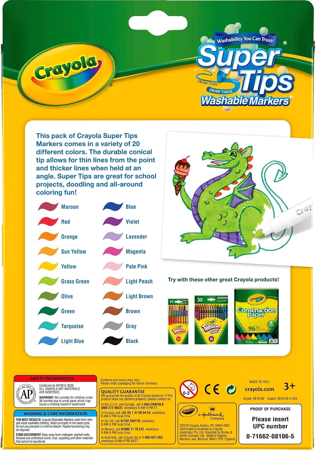 R CRAYOLA 20 CT SUPER TIP WASHABLE MARKER 58-8106