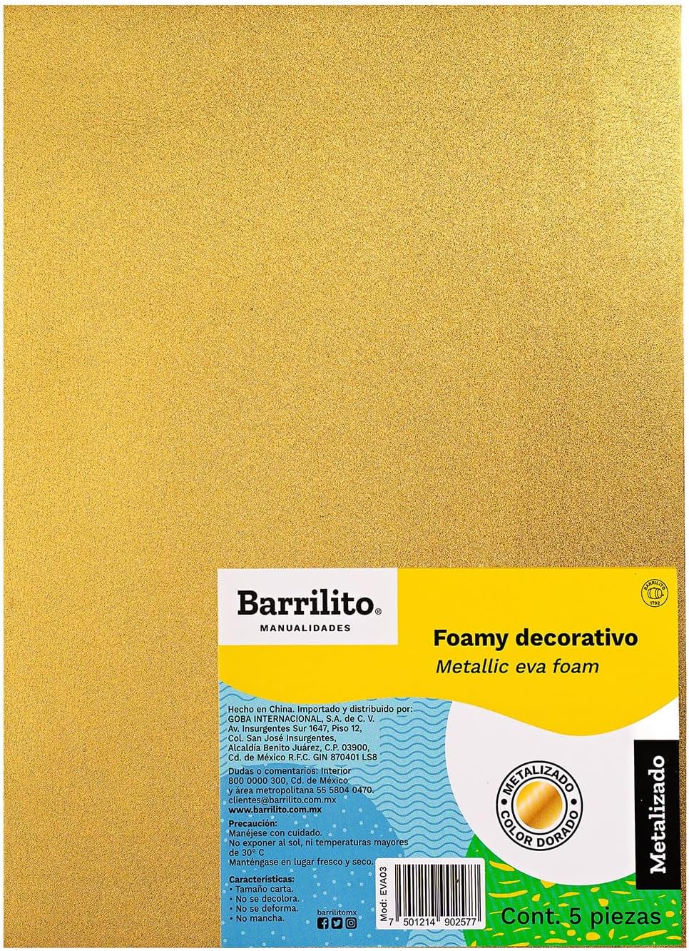 Foamy Carta Metalizado Dorado pk/5pz.