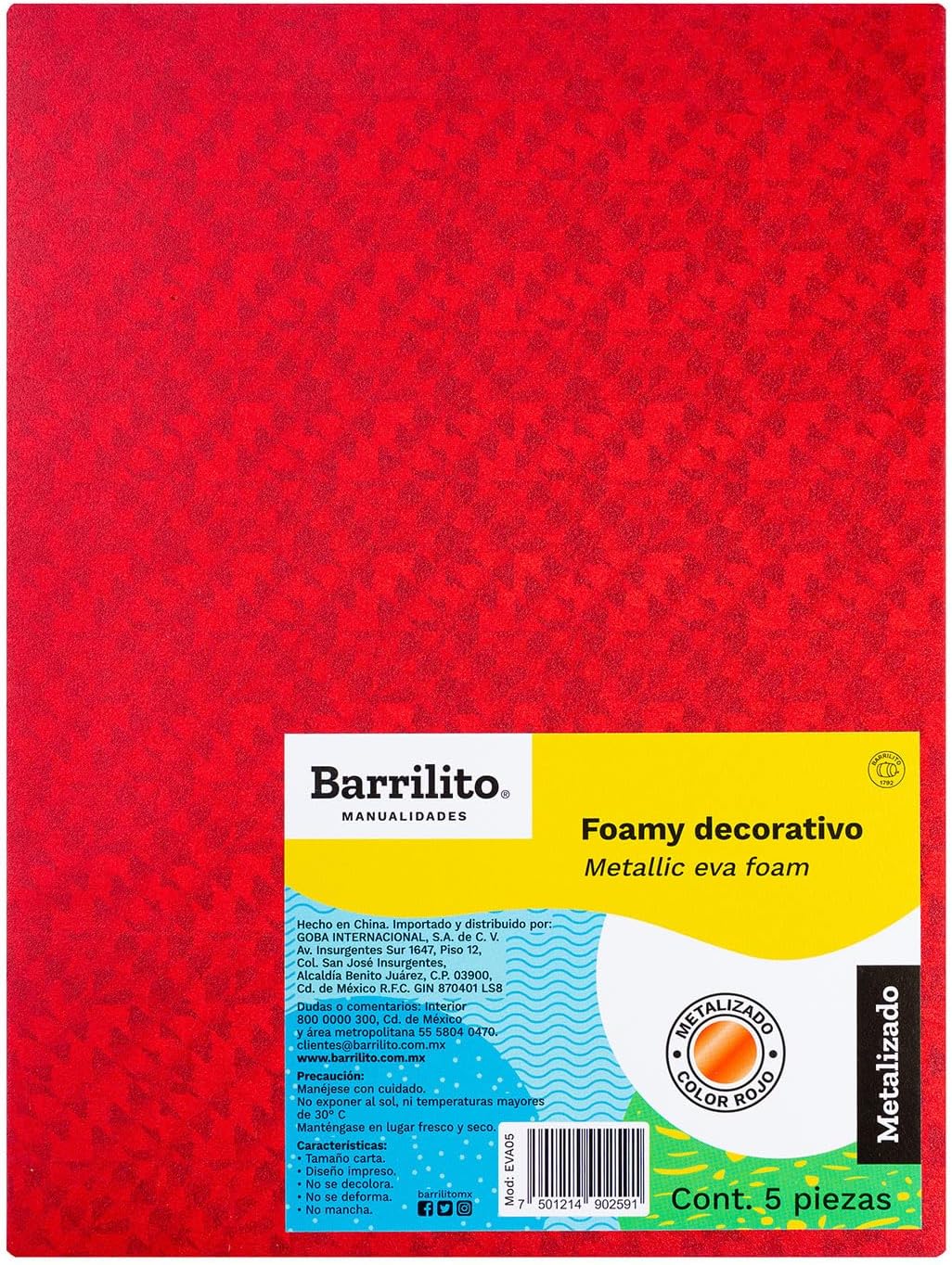 Foamy Carta Metalizado Rojo pk/5pz