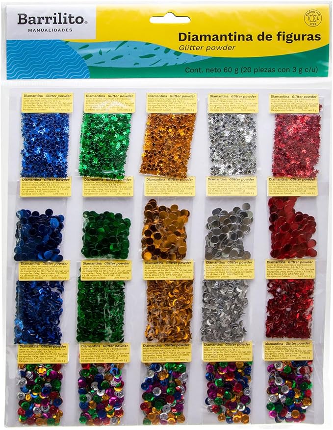 Diamantina y figuras (20 sobres) (pza)