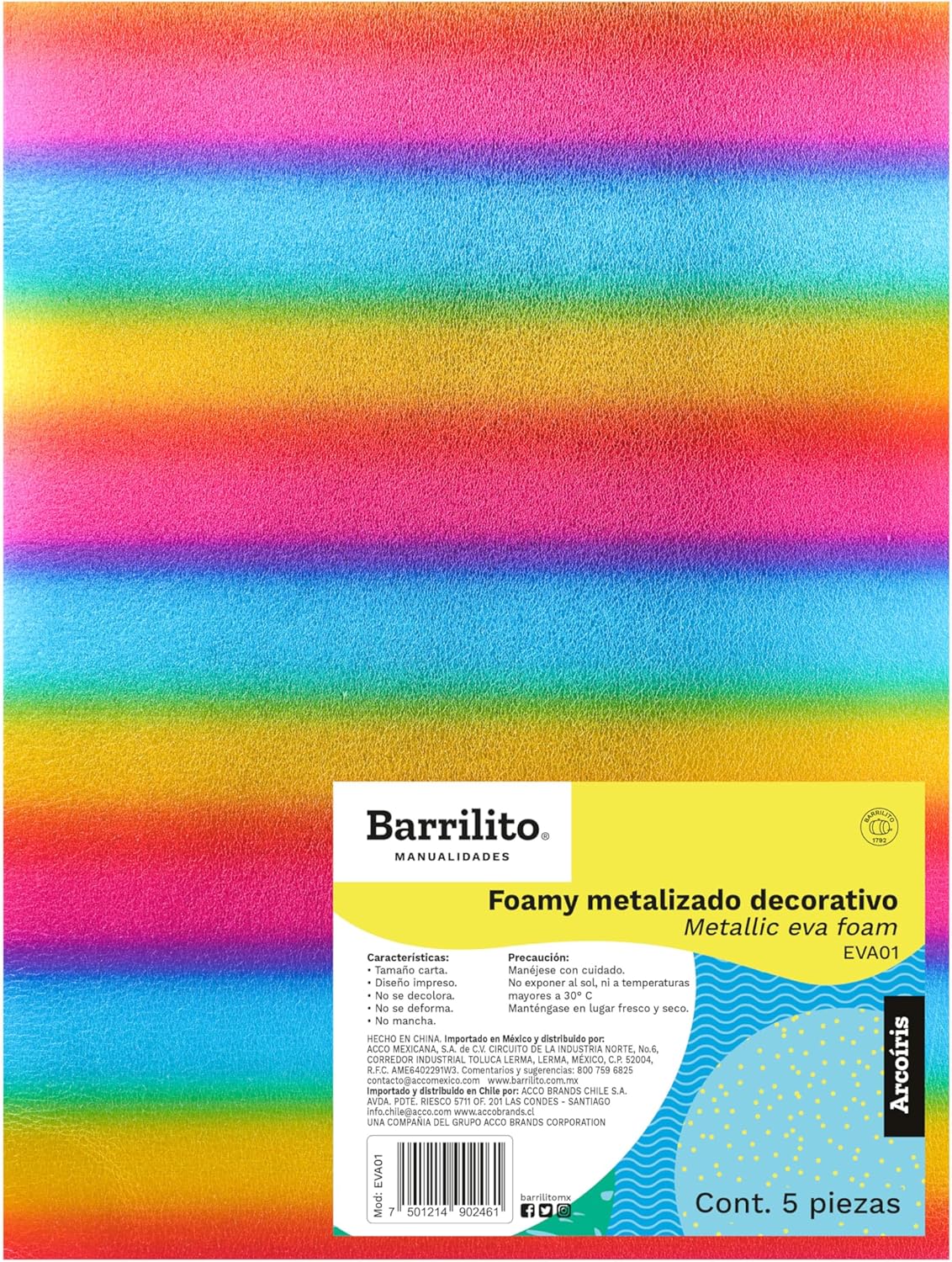 Foamy Carta Metalizado Arcoiris pk/5pz.