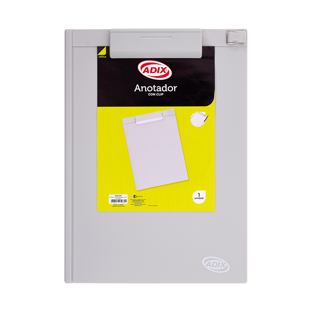 Anotador con Clip Plastico Carta Celeste ADIX