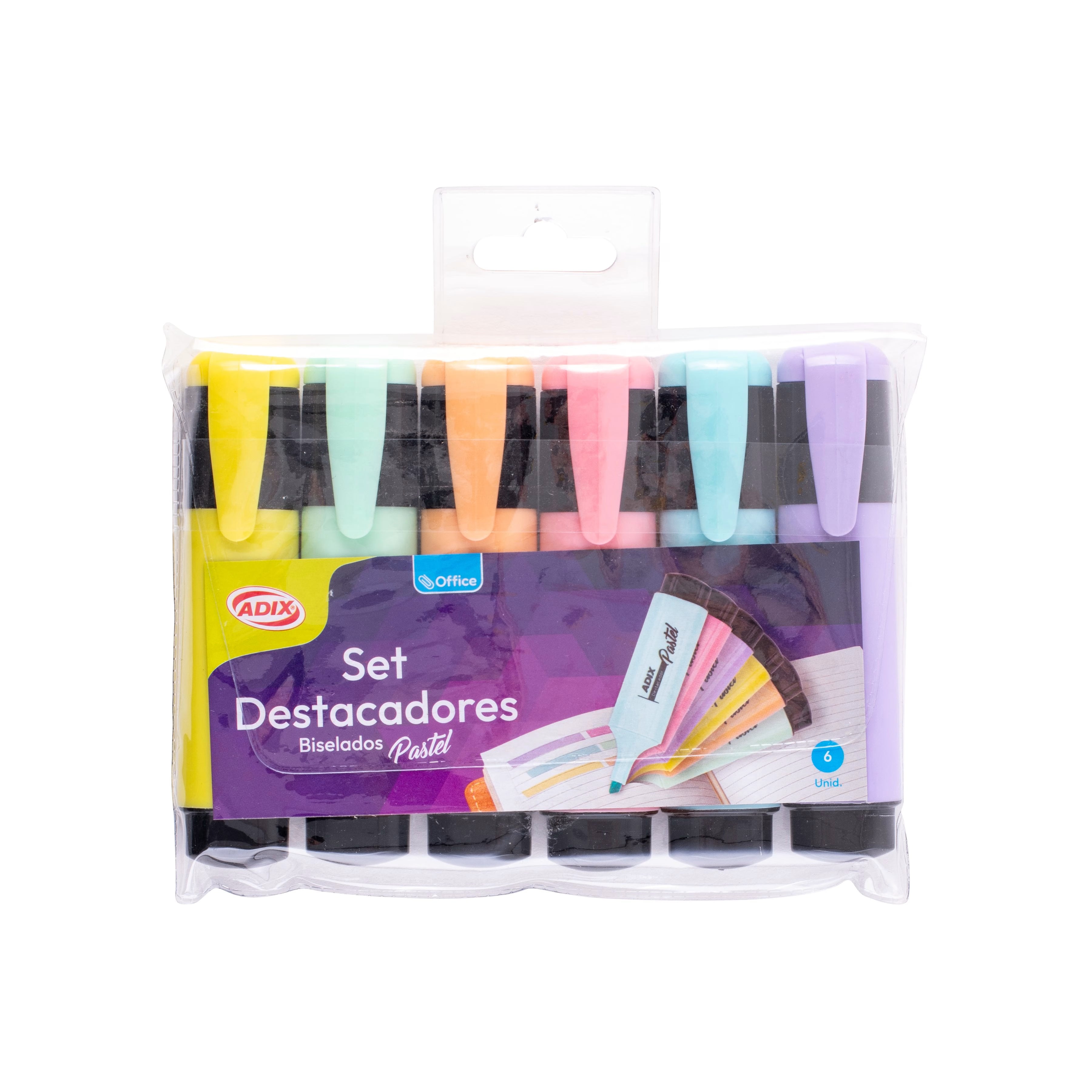 Set Destacadores Biselados Colores Pastel pk/6 colores ADIX