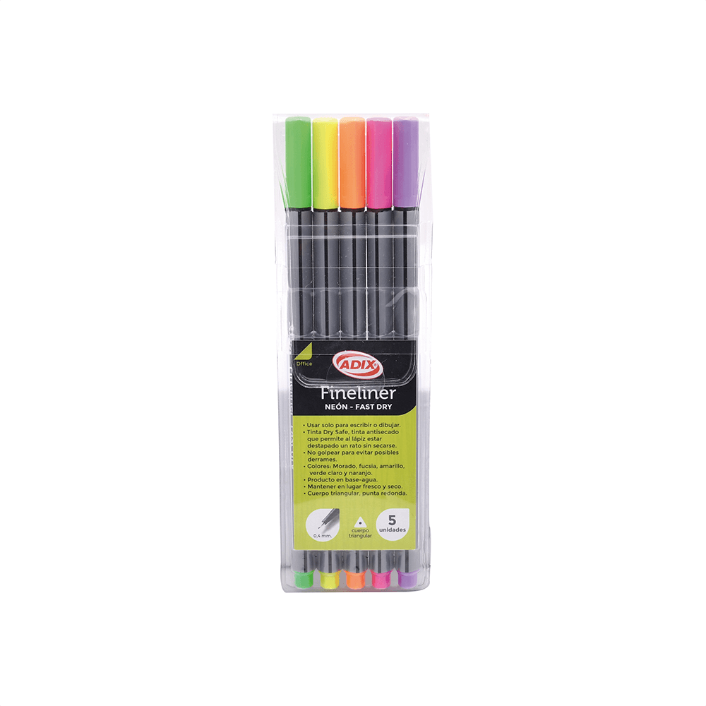 Fineliner Triangular pk/5 colores Neon ADIX