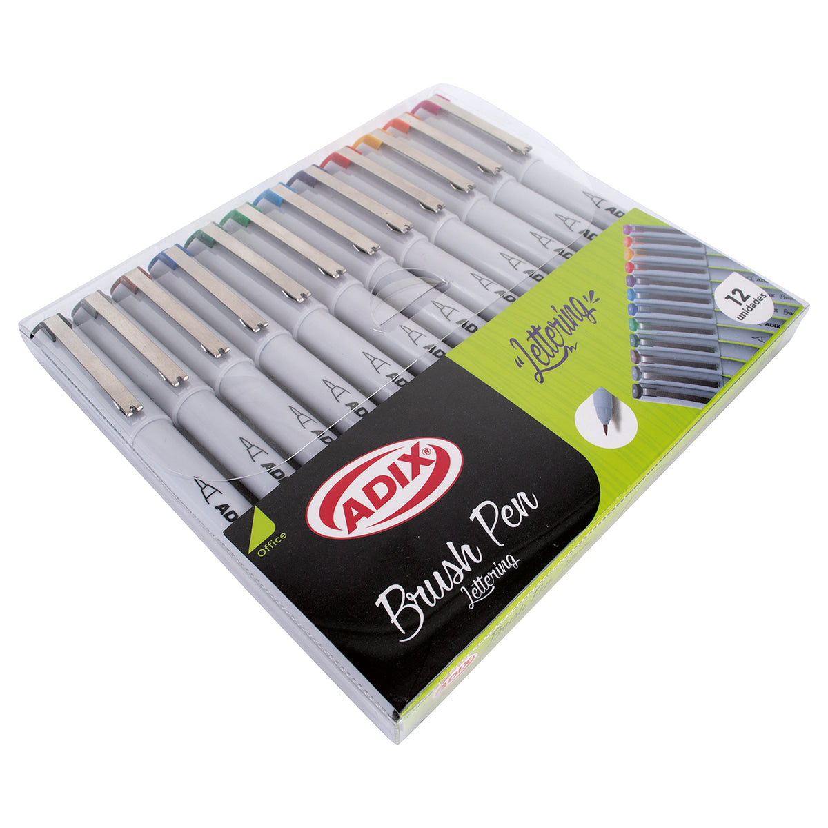 Brush Pen (Lettering) punta pincel pk/con 12 colores ADIX