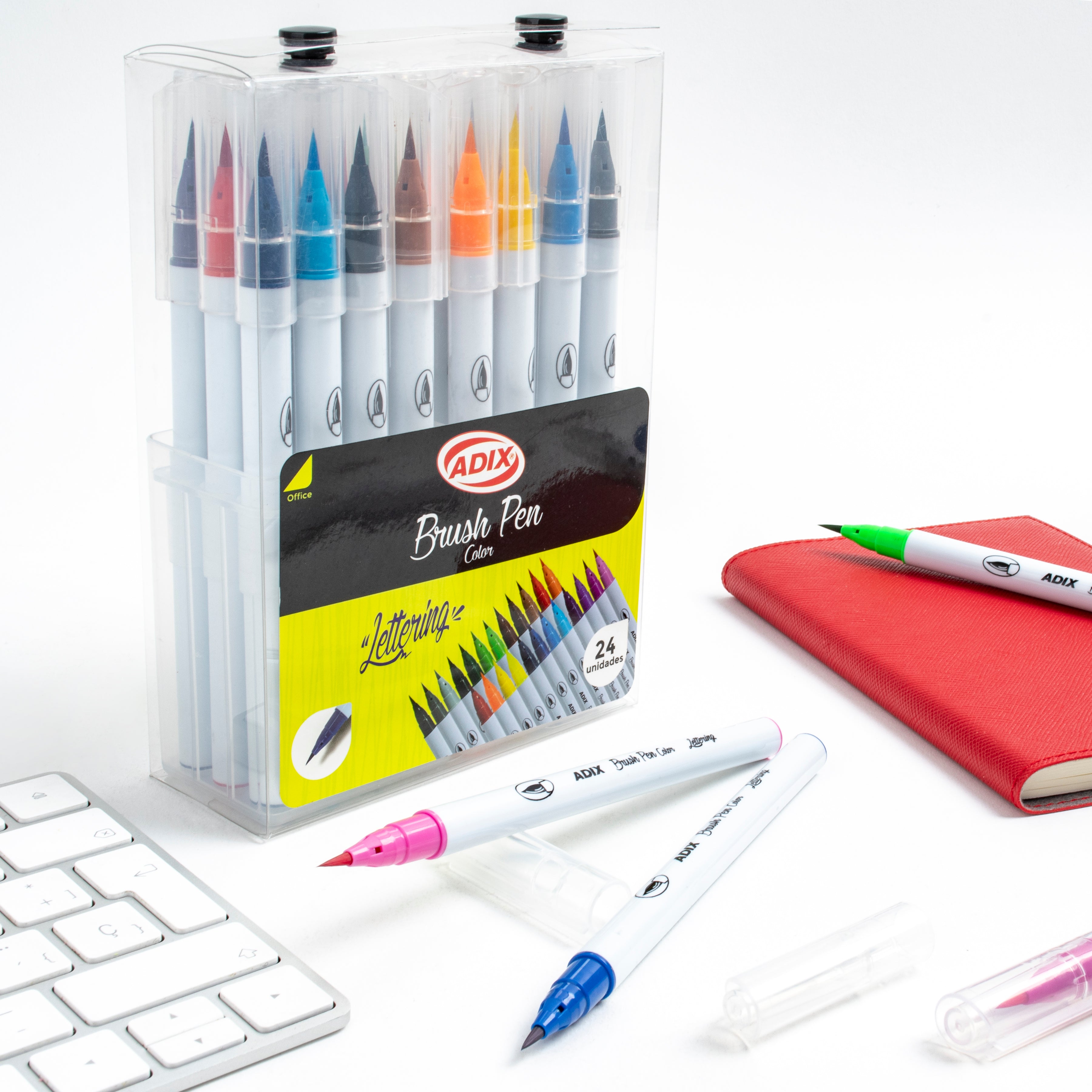 Brush pen caja c/broche 24 colores ADIX