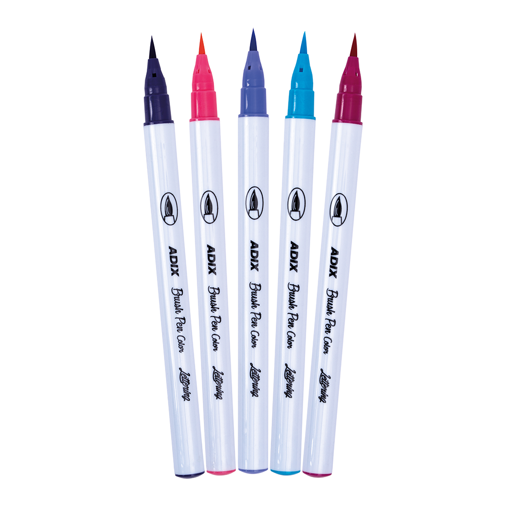 Brush Pen Tonos Rosado y Morado punta pincel pk/5pz. ADIX