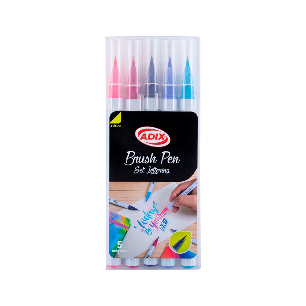 Brush Pen Tonos Rosado y Morado punta pincel pk/5pz. ADIX