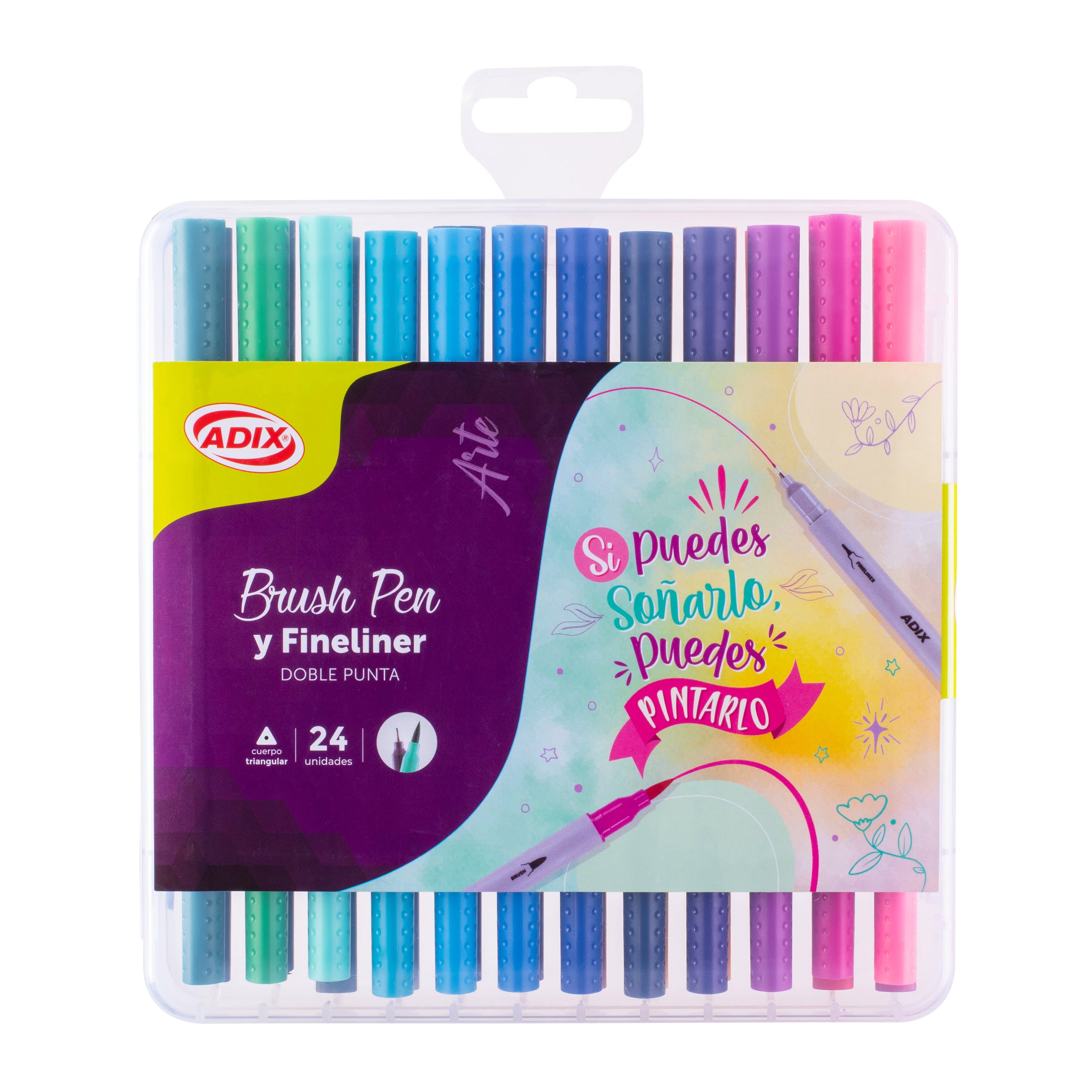 Marcadores Doble Punta Brush + Fineliner cuerpo triangular pk/24pz. ADIX