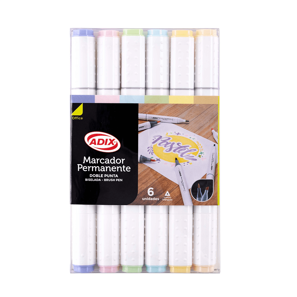 Marcador Doble Punta 6 Colores Pastel ADIX