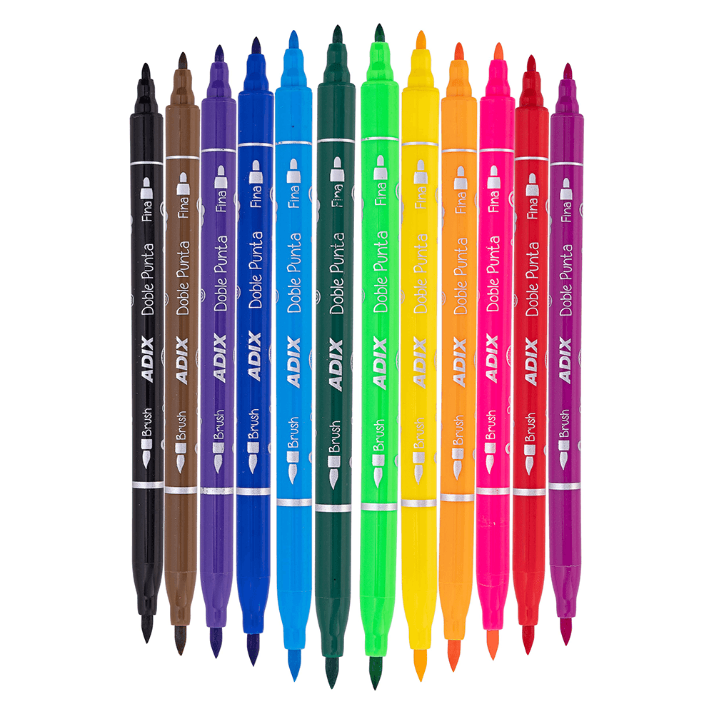 Brush Pen/Punta Fina 12 Colores Kids ADIX