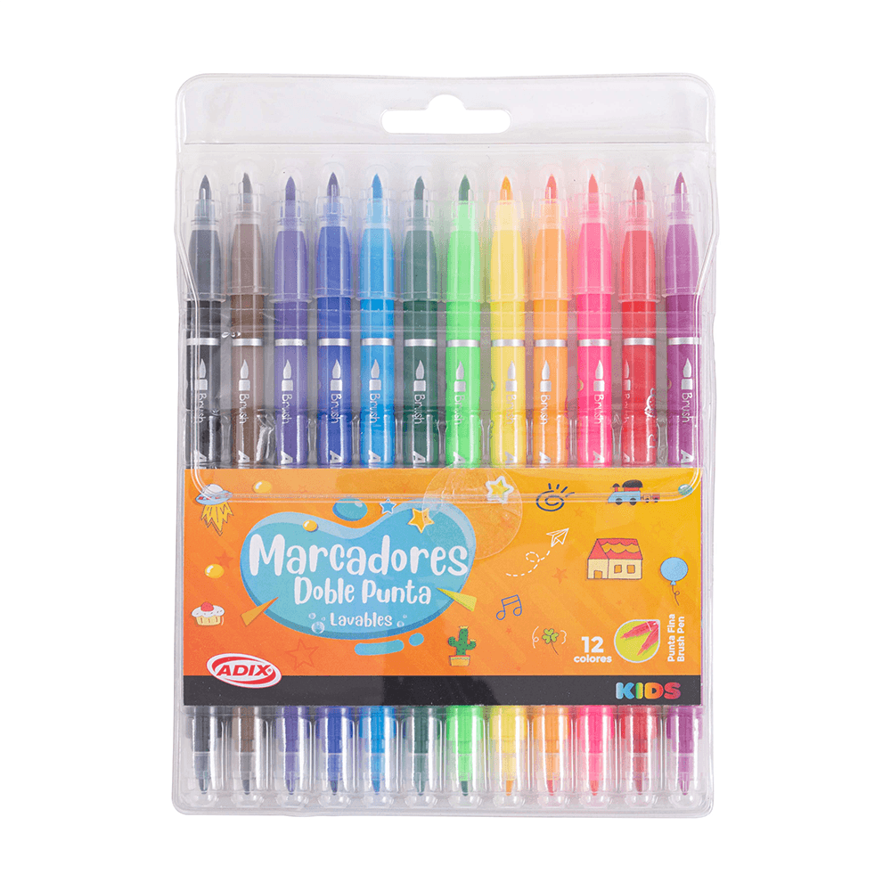 Brush Pen/Punta Fina 12 Colores Kids ADIX