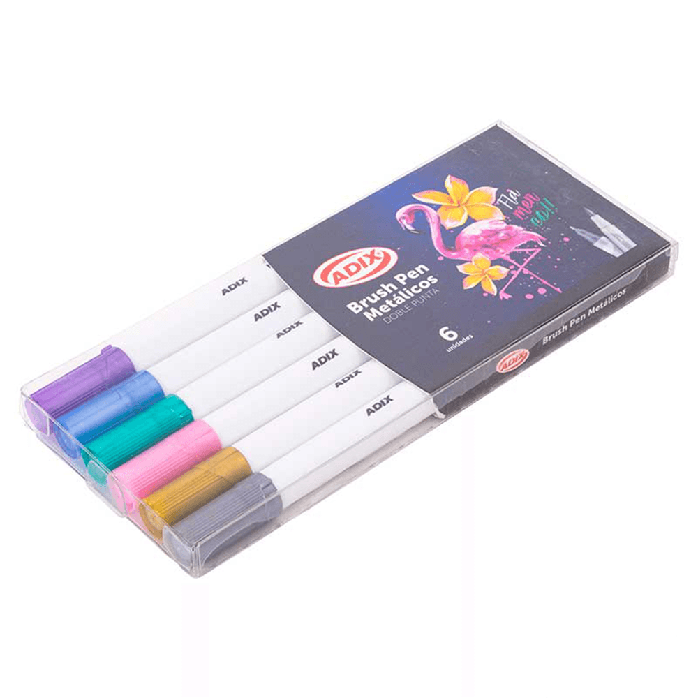 Brush Pen/Punta Fina 6 Colores Metalico ADIX