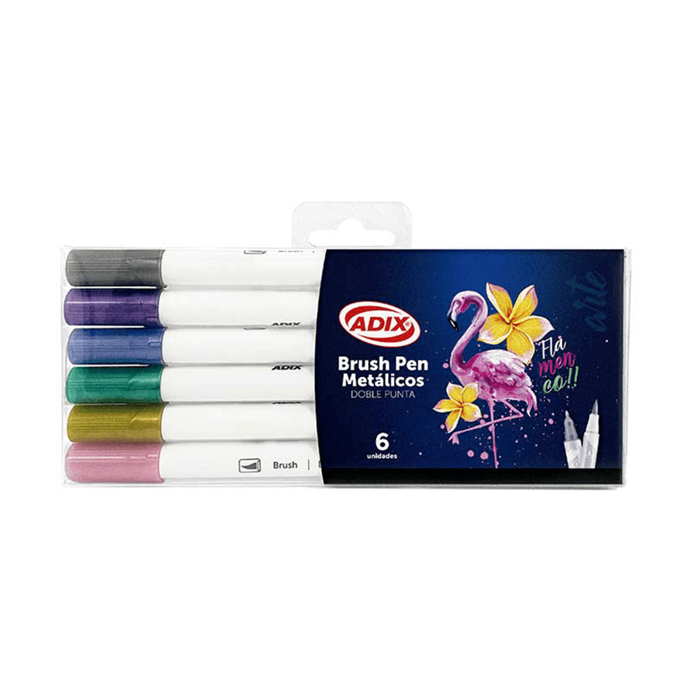 Brush Pen/Punta Fina 6 Colores Metalico ADIX