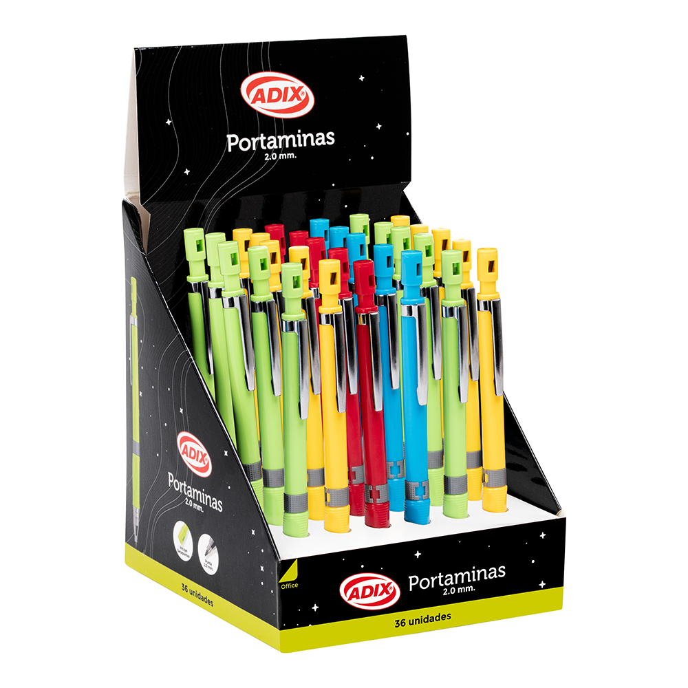 Portaminas 2.0mm incluye sacapuntas precio por display de 36u ADIX