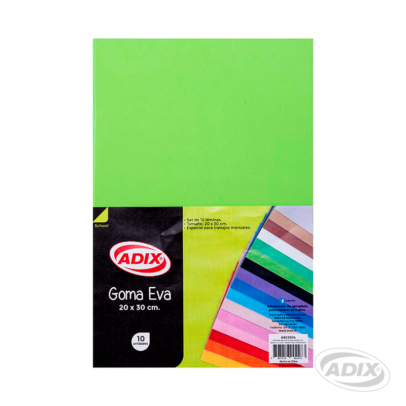 Goma Eva 20x30cm 10u Verde Claro (004) ADIX
