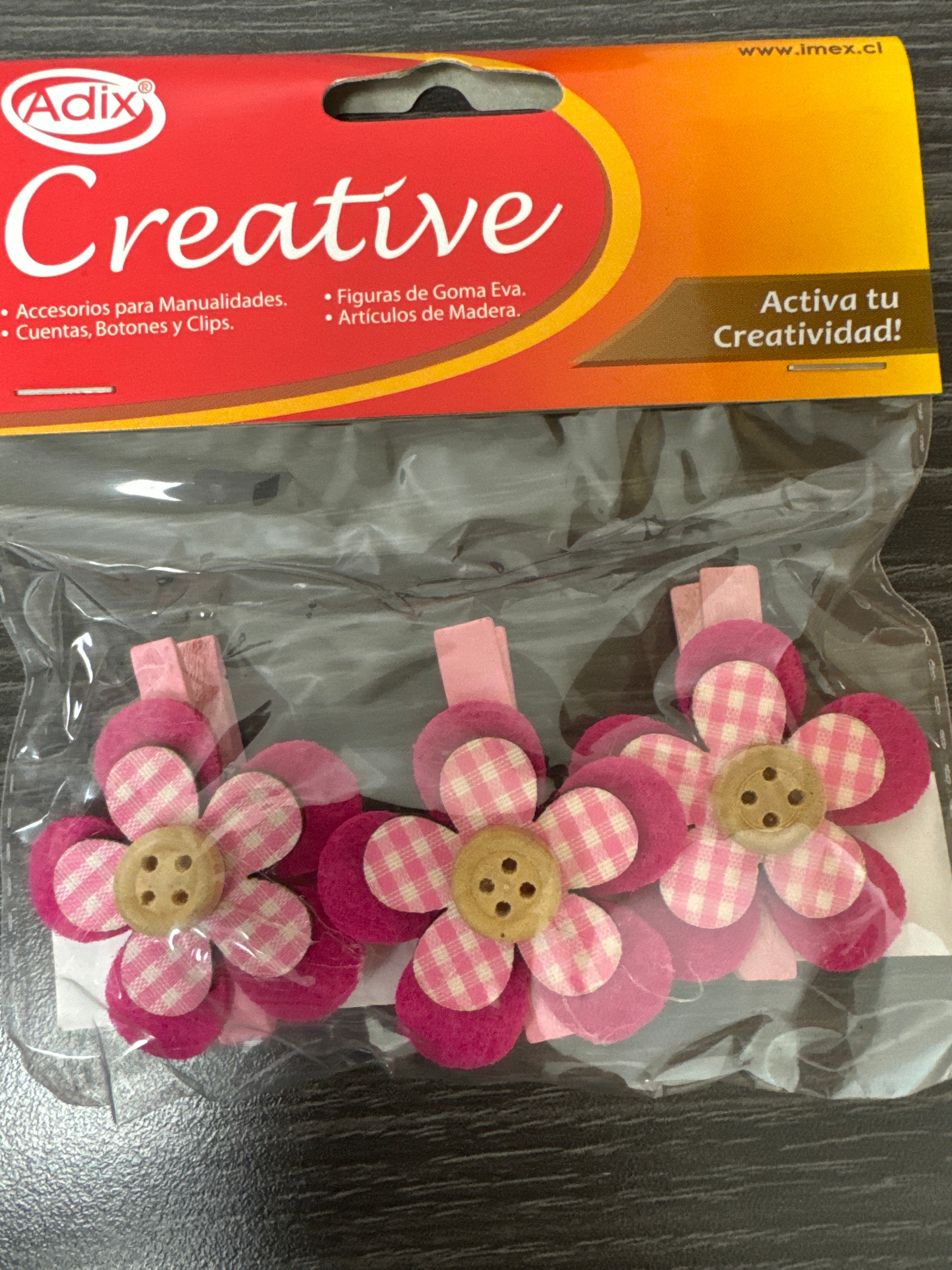 Pinza Madera Flor Pañolencia 3u. CRERATIVE